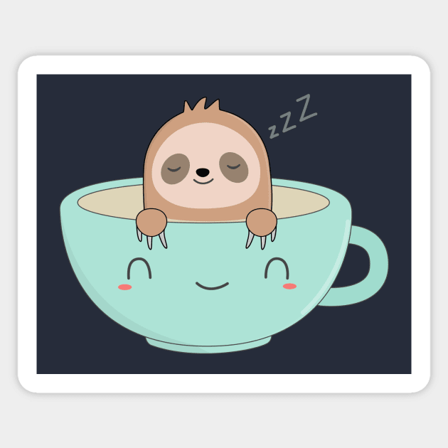 Cute Kawaii Sloth Coffee T-Shirt Sticker by happinessinatee